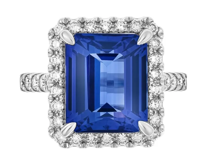 Pierścionek z białego złota z brylantami i tanzanitem - próba 750