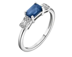 Pierścionek z białego złota z diamentami i szafirem - próba 750