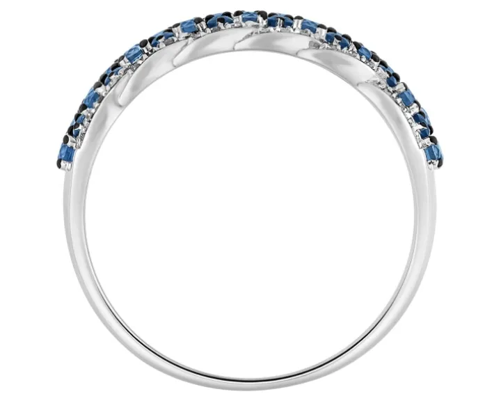 Pierścionek z białego złota z diamentami i szafirami - próba 585