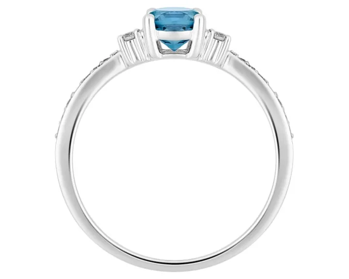 Pierścionek z białego złota z diamentami i topazem London Blue - próba 585
