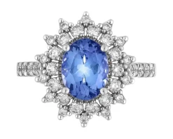 Pierścionek z białego złota z brylantami i tanzanitem - próba 585