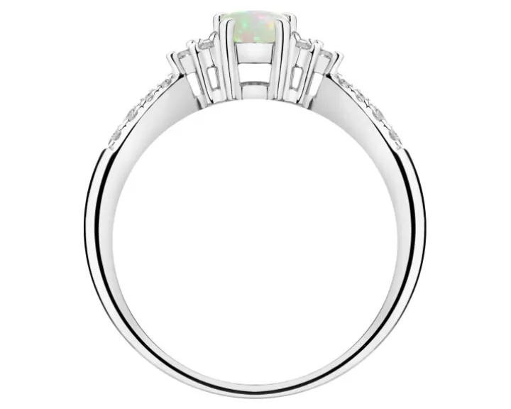 Pierścionek z białego złota z brylantami i opalem - próba 585