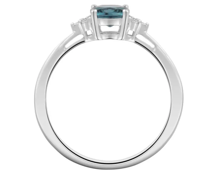 Pierścionek z białego złota z diamentami i topazem London Blue - próba 585