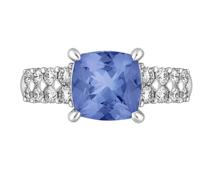 Pierścionek z białego złota z brylantami i tanzanitem - próba 585