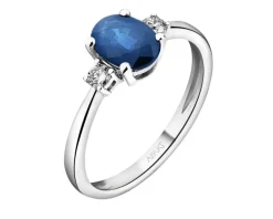 Pierścionek z białego złota z brylantami i szafirem - próba 750