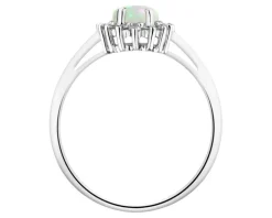 Pierścionek z białego złota z brylantami i opalem - próba 585