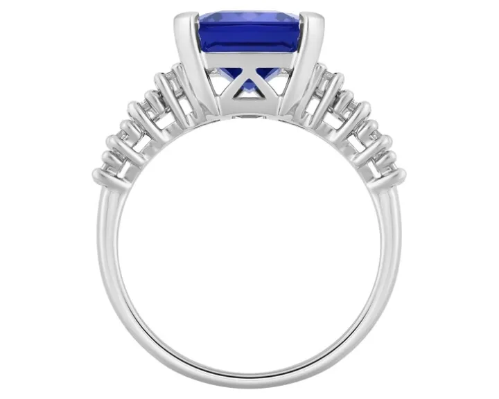 Pierścionek z białego złota z diamentami i tanzanitem - próba 750