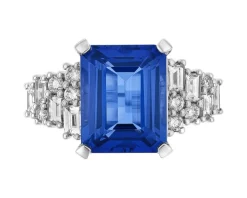 Pierścionek z białego złota z diamentami i tanzanitem - próba 750