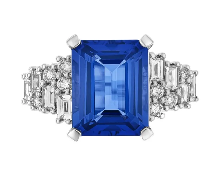 Pierścionek z białego złota z diamentami i tanzanitem - próba 750