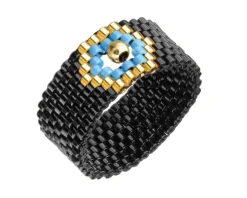 Pierścionek z elementem z żółtego złota i koralikami