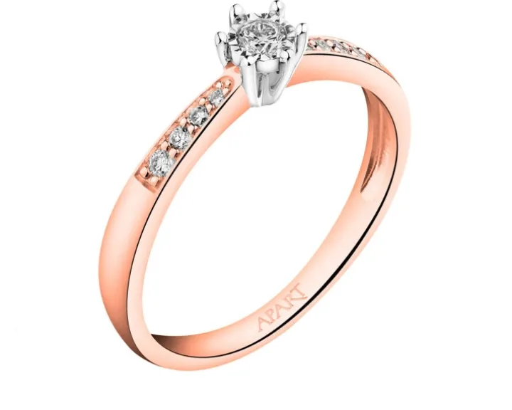 Pierścionek z różowego i białego złota z brylantami - 0,13 ct - próba 585