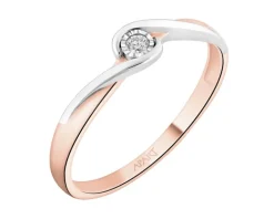 Pierścionek z różowego i białego złota z brylantem - 0,02 ct - próba 585