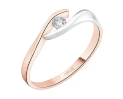 Pierścionek z różowego i białego złota z brylantem - 0,07 ct - próba 585