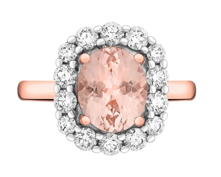 Pierścionek z różowego złota z brylantami i morganitem - próba 585