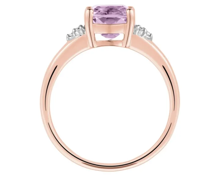 Pierścionek z różowego złota z diamentami i ametystem - próba 375