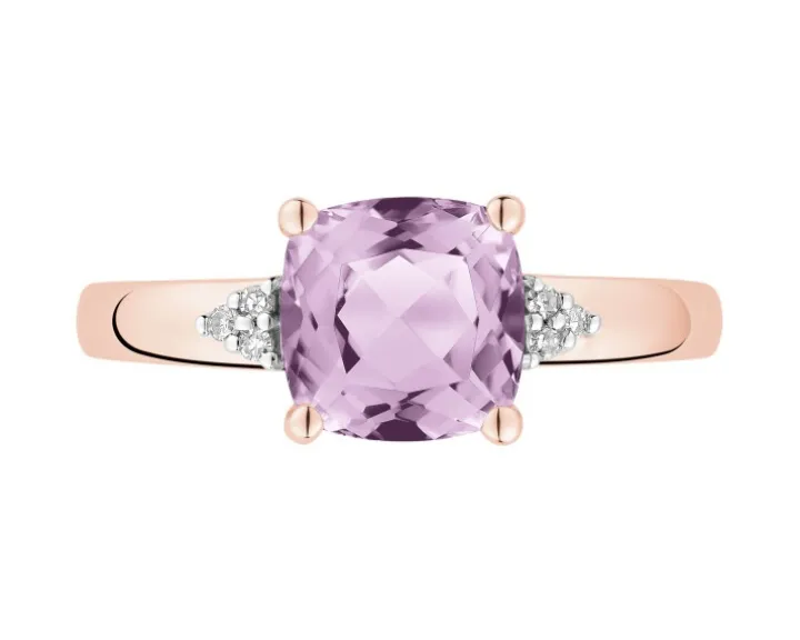 Pierścionek z różowego złota z diamentami i ametystem - próba 375