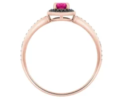 Pierścionek z różowego złota z czarnymi brylantami i rubinem syntetycznym - próba 375