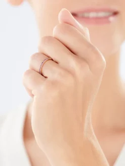 Pierścionek z różowego złota z diamentem i ametystami - próba 375