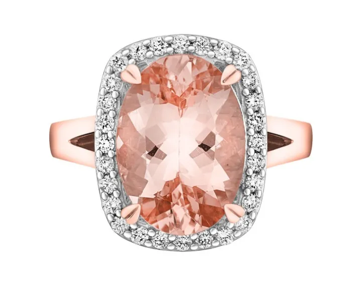 Pierścionek z różowego złota z diamentami i morganitem - próba 585