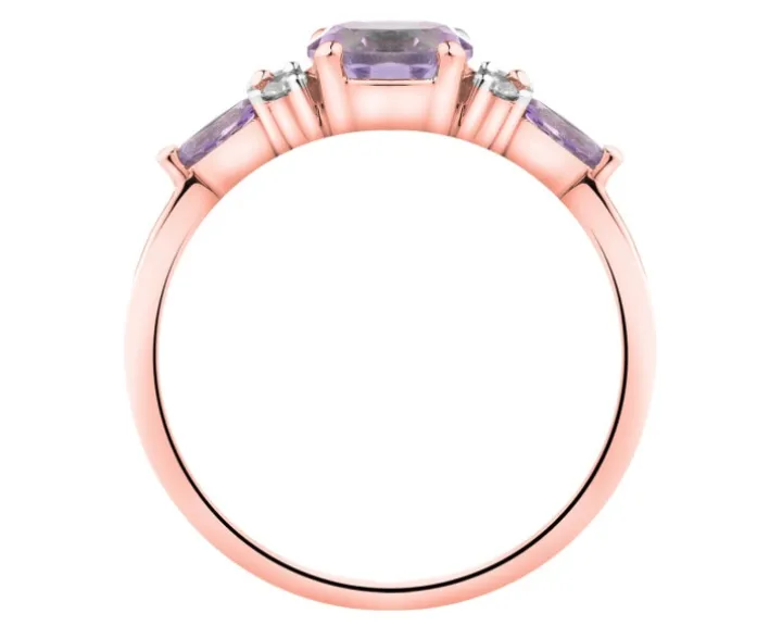 Pierścionek z różowego złota z brylantami i ametystami - próba 585