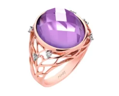 Pierścionek z różowego złota z brylantami i ametystem - próba 585