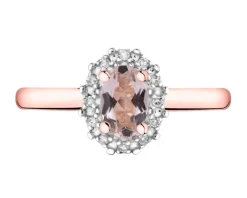 Pierścionek z różowego złota z diamentami i morganitem - próba 585