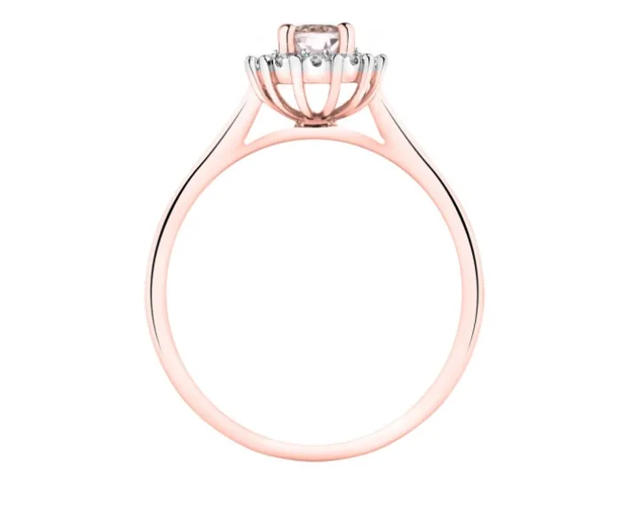 Pierścionek z różowego złota z diamentami i morganitem - próba 585