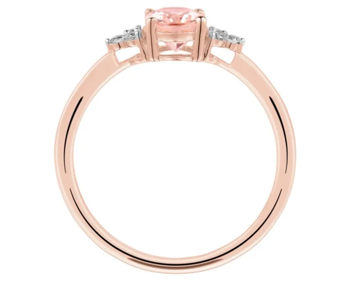 Pierścionek z różowego złota z brylantami i morganitem - próba 585
