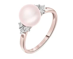 Pierścionek z różowego złota z diamentami i perłą - próba 585