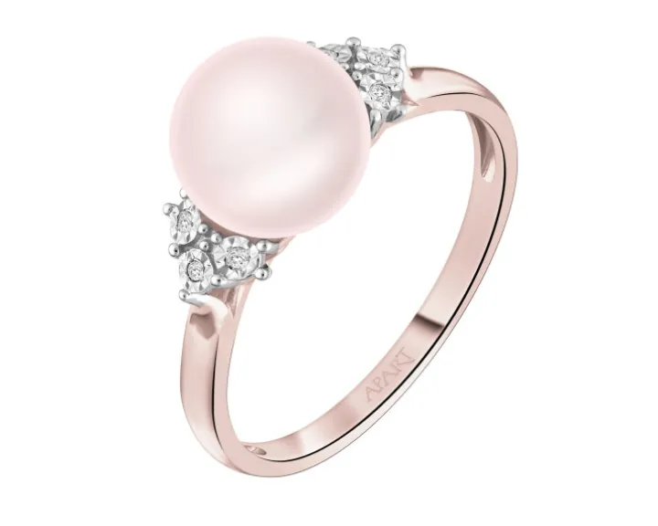 Pierścionek z różowego złota z diamentami i perłą - próba 585