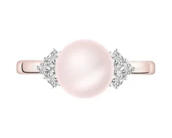Pierścionek z różowego złota z diamentami i perłą - próba 585
