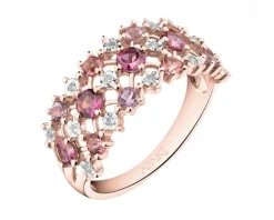 Pierścionek z różowego złota z diamentami i kamieniami ozdobnymi - próba 585