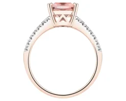 Pierścionek z różowego złota z brylantami i morganitem - próba 585