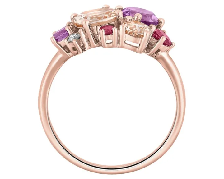 Pierścionek z różowego złota z brylantami i kamieniami ozdobnymi - próba 585