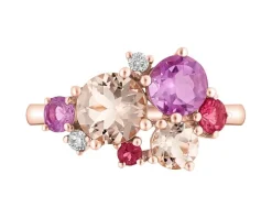 Pierścionek z różowego złota z brylantami i kamieniami ozdobnymi - próba 585