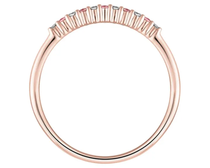 Pierścionek z różowego złota z diamentami i szafirami - próba 585