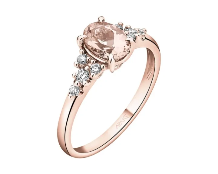 Pierścionek z różowego złota z brylantami i morganitem - próba 585