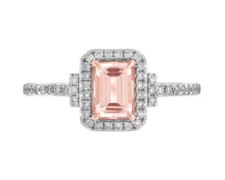 Pierścionek z różowego złota z brylantami i morganitem - próba 585