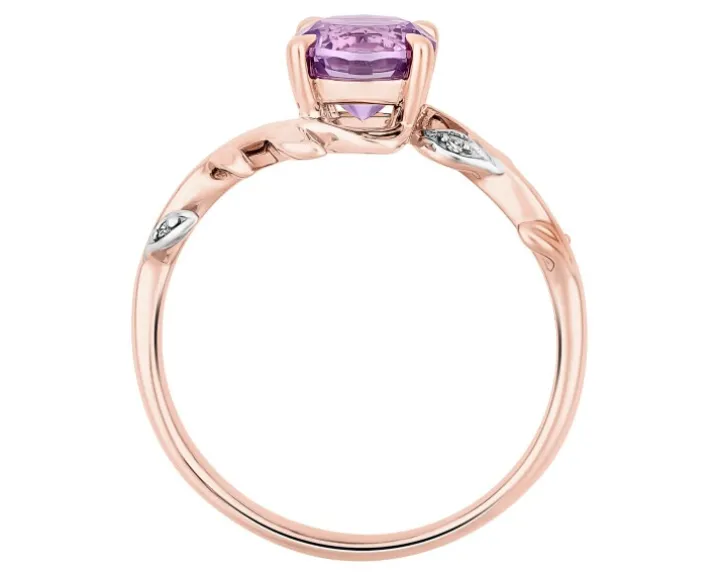 Pierścionek z różowego złota z diamentami i ametystem - próba 375