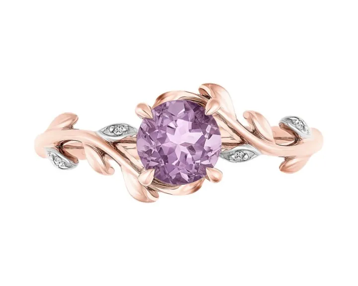Pierścionek z różowego złota z diamentami i ametystem - próba 375