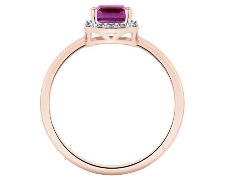 Pierścionek z różowego złota z diamentami i ametystem - próba 585
