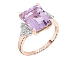 Pierścionek z różowego złota z brylantami i ametystem - próba 585