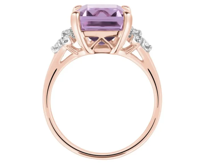 Pierścionek z różowego złota z brylantami i ametystem - próba 585