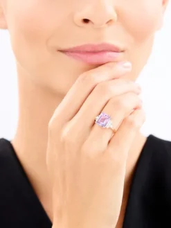 Pierścionek z różowego złota z brylantami i ametystem - próba 585