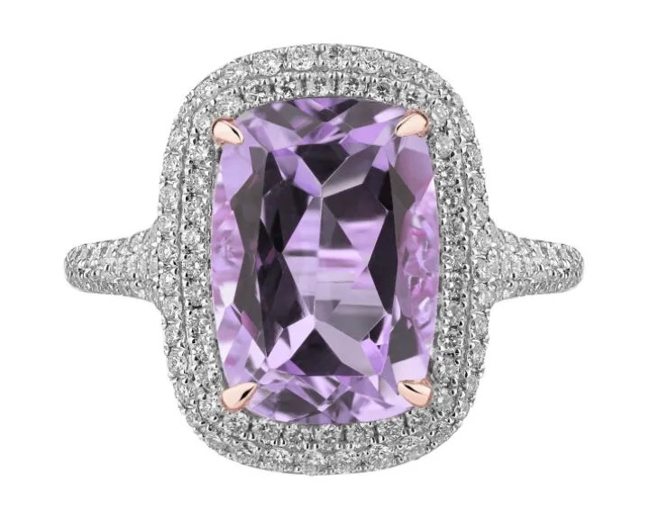 Pierścionek z różowego złota z brylantami i ametystem - próba 585