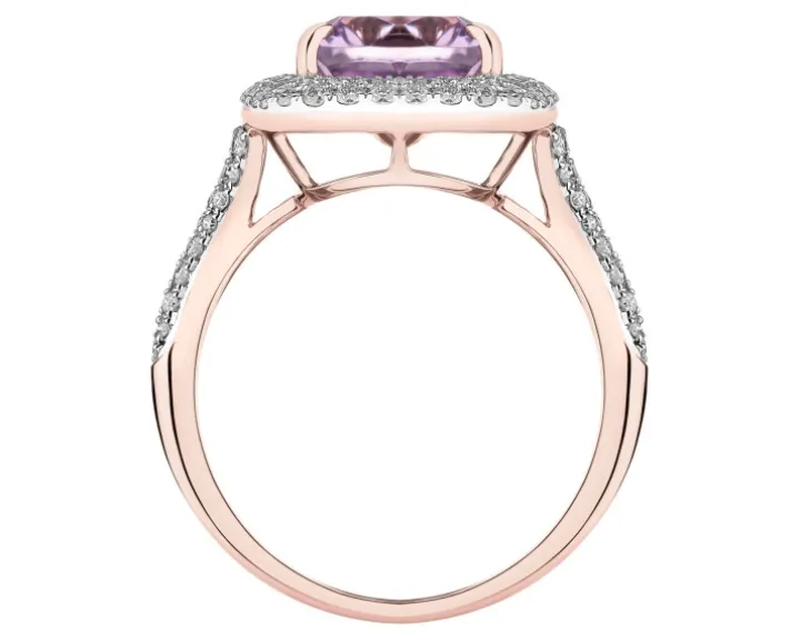 Pierścionek z różowego złota z brylantami i ametystem - próba 585