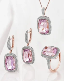 Pierścionek z różowego złota z brylantami i ametystem - próba 585