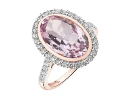 Pierścionek z różowego złota z brylantami i ametystem - próba 585