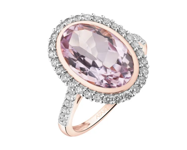 Pierścionek z różowego złota z brylantami i ametystem - próba 585