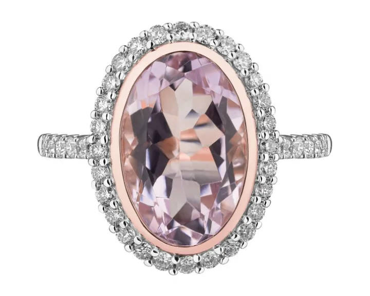 Pierścionek z różowego złota z brylantami i ametystem - próba 585